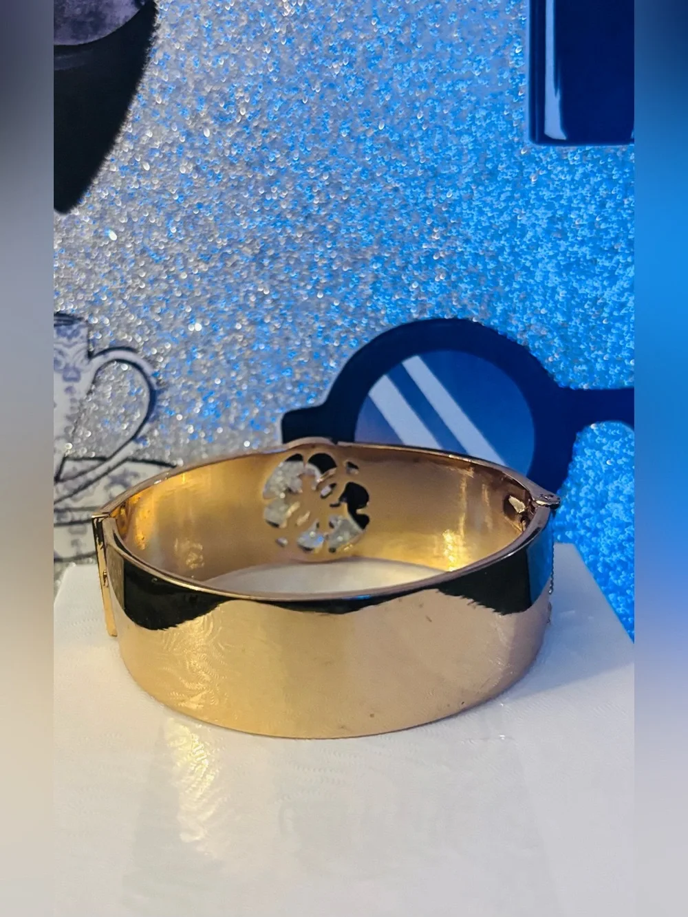 Guess Leopard Print Logo Cuff Bracelet in Gold